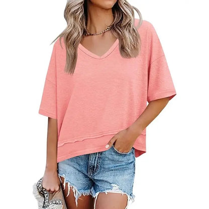 Womens Short Sleeve Shirts Summer V Neck Casual Top