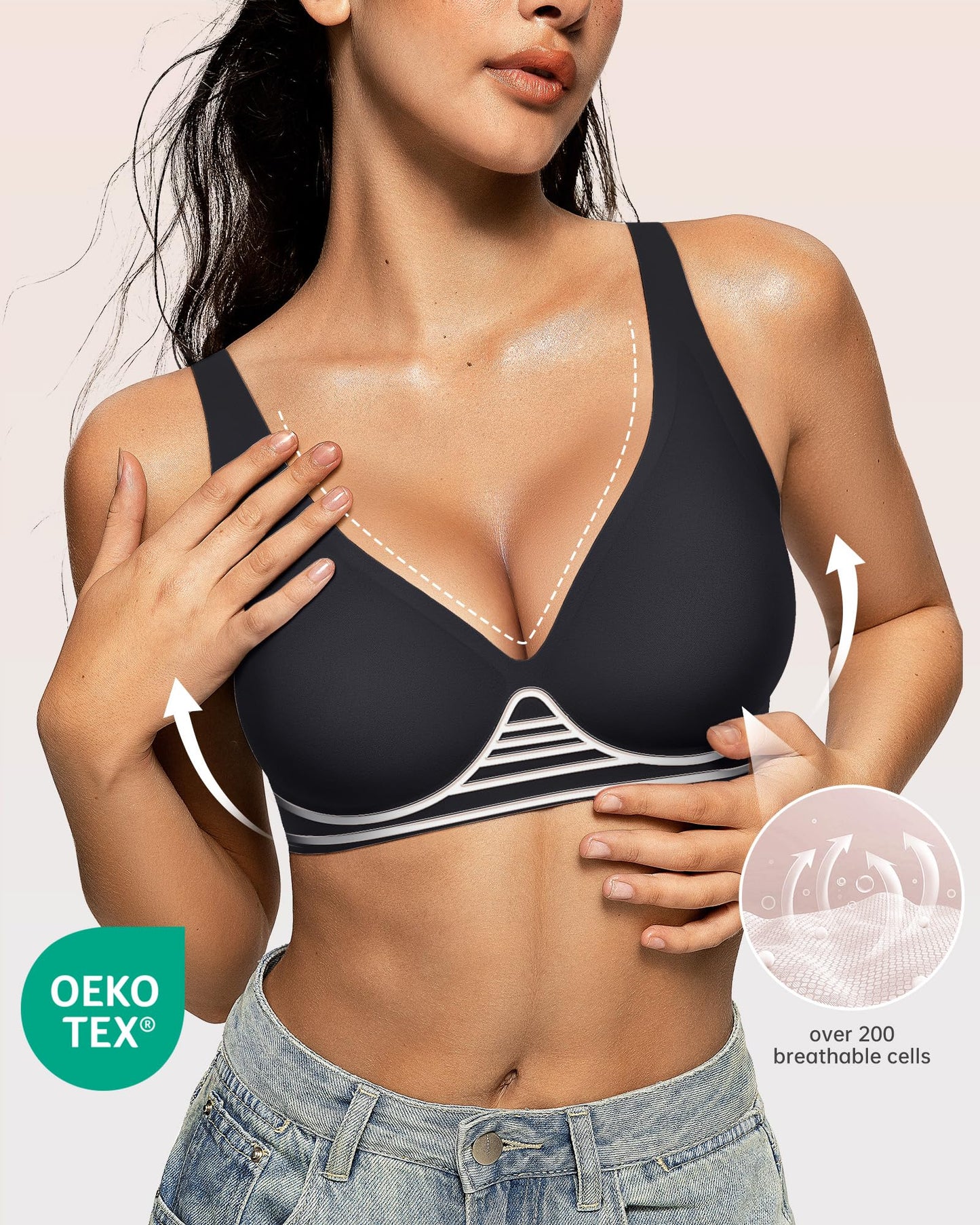 Wireless Polka Dots Deep V Seamless Bras
