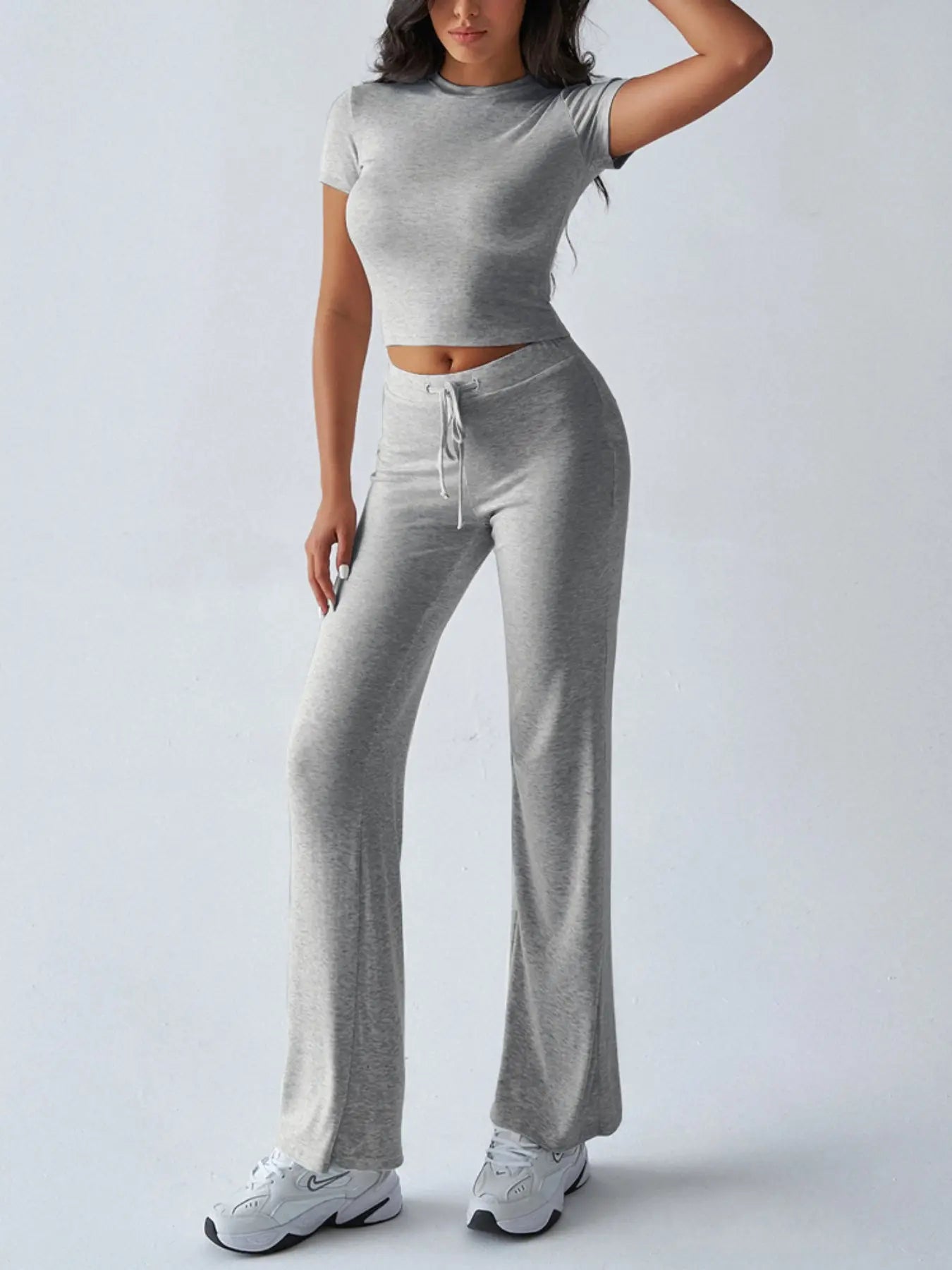Women's Solid Short Sleeve Two-piece Set