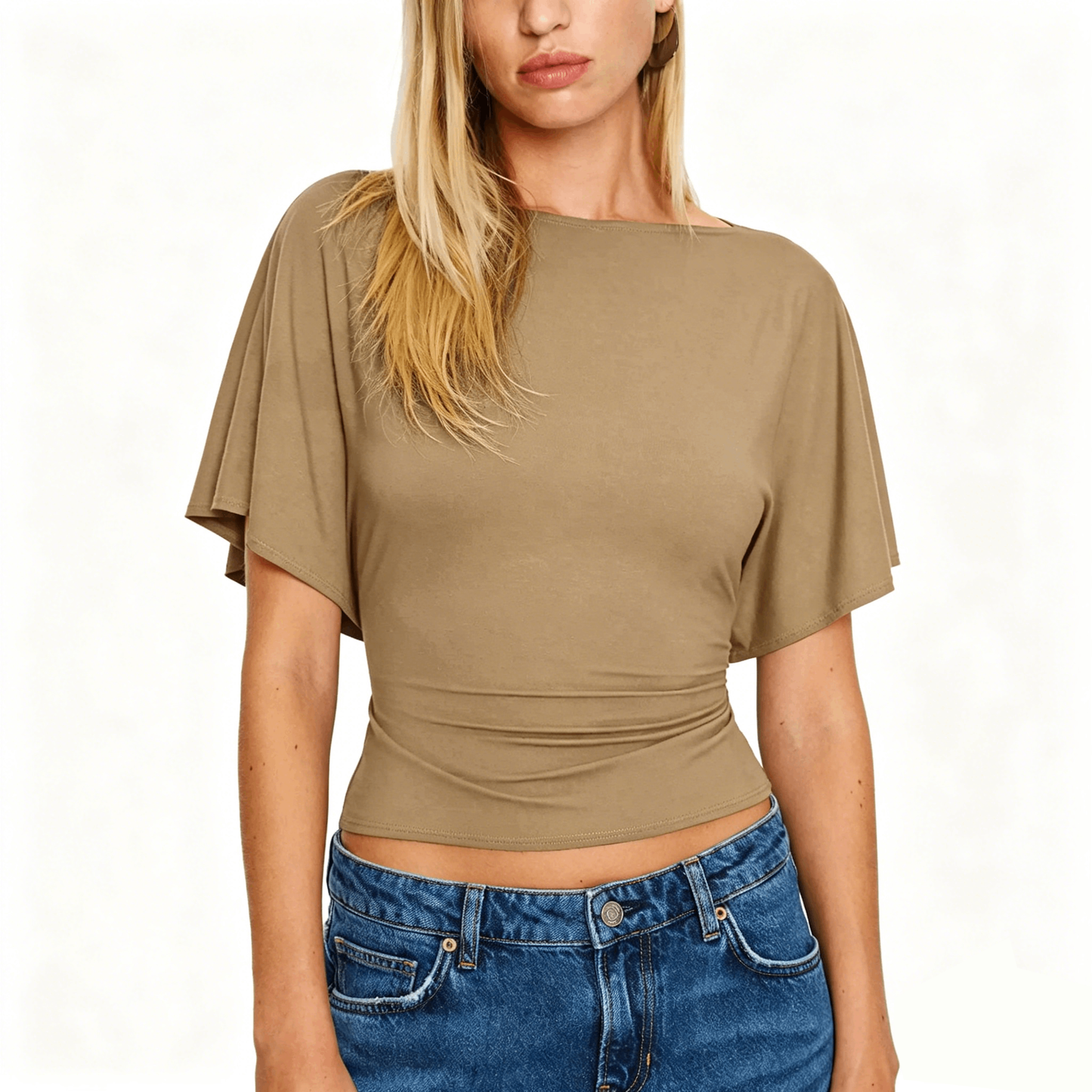 Women's Cinched Waist Shirt Short-Sleeve Top