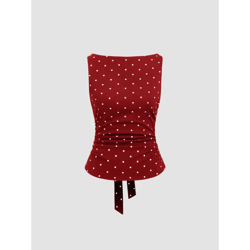 Women's Vintage Polka Dot Open Back Tank Top