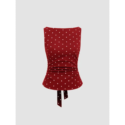 Women's Vintage Polka Dot Open Back Tank Top