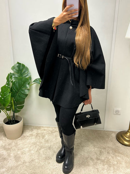 Wool Belted Cape - The Ultimate Statement in Elegant Outerwear