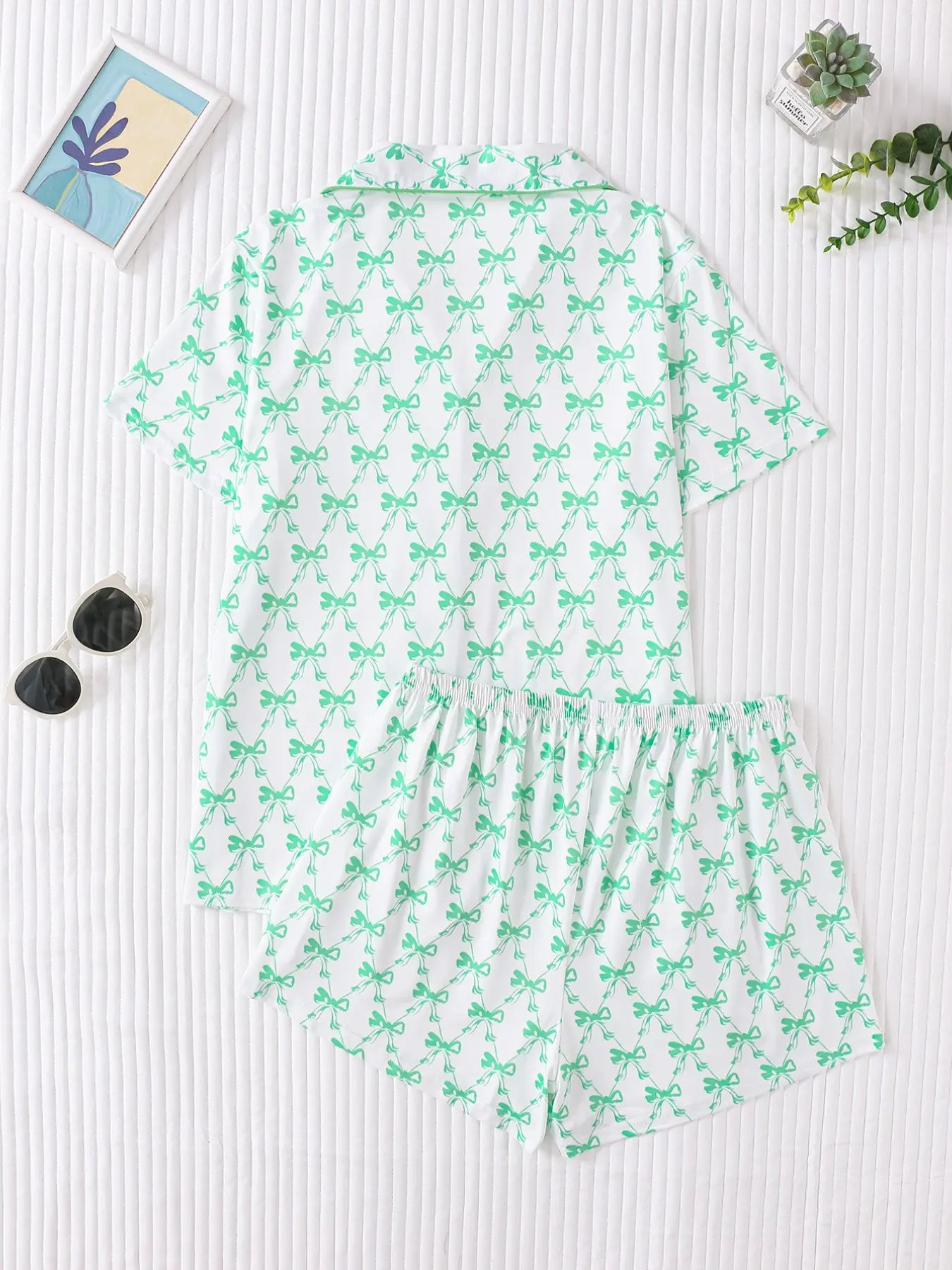 Women's Bow Full-Print Design Two-Piece Sleepwear Set