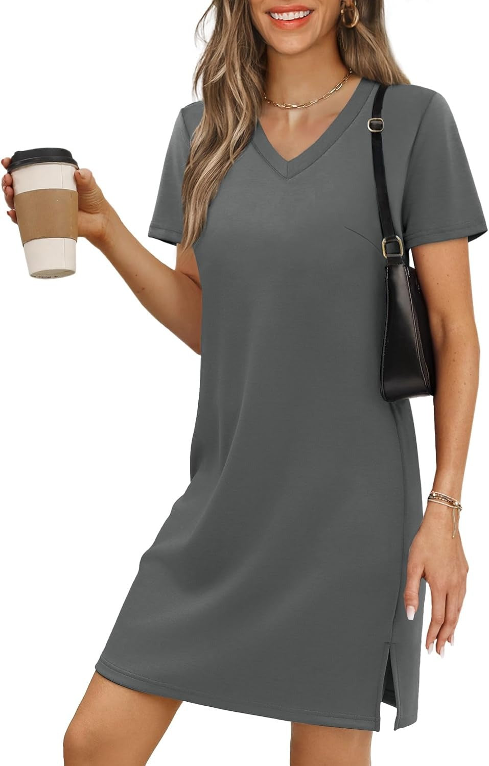 Summer Dresses for Women 2026 V-Neck Casual Sundresses T-Shirt Dress