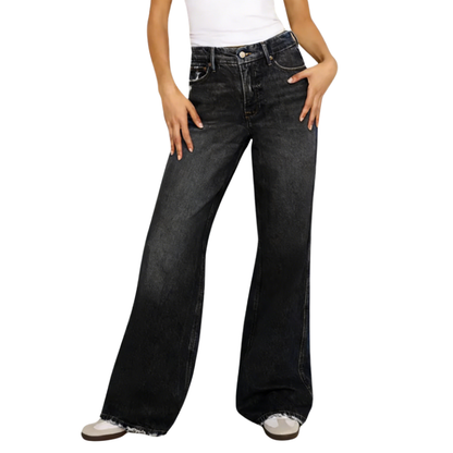 Women's High Waisted Frayed Hem Wide Leg Jeans