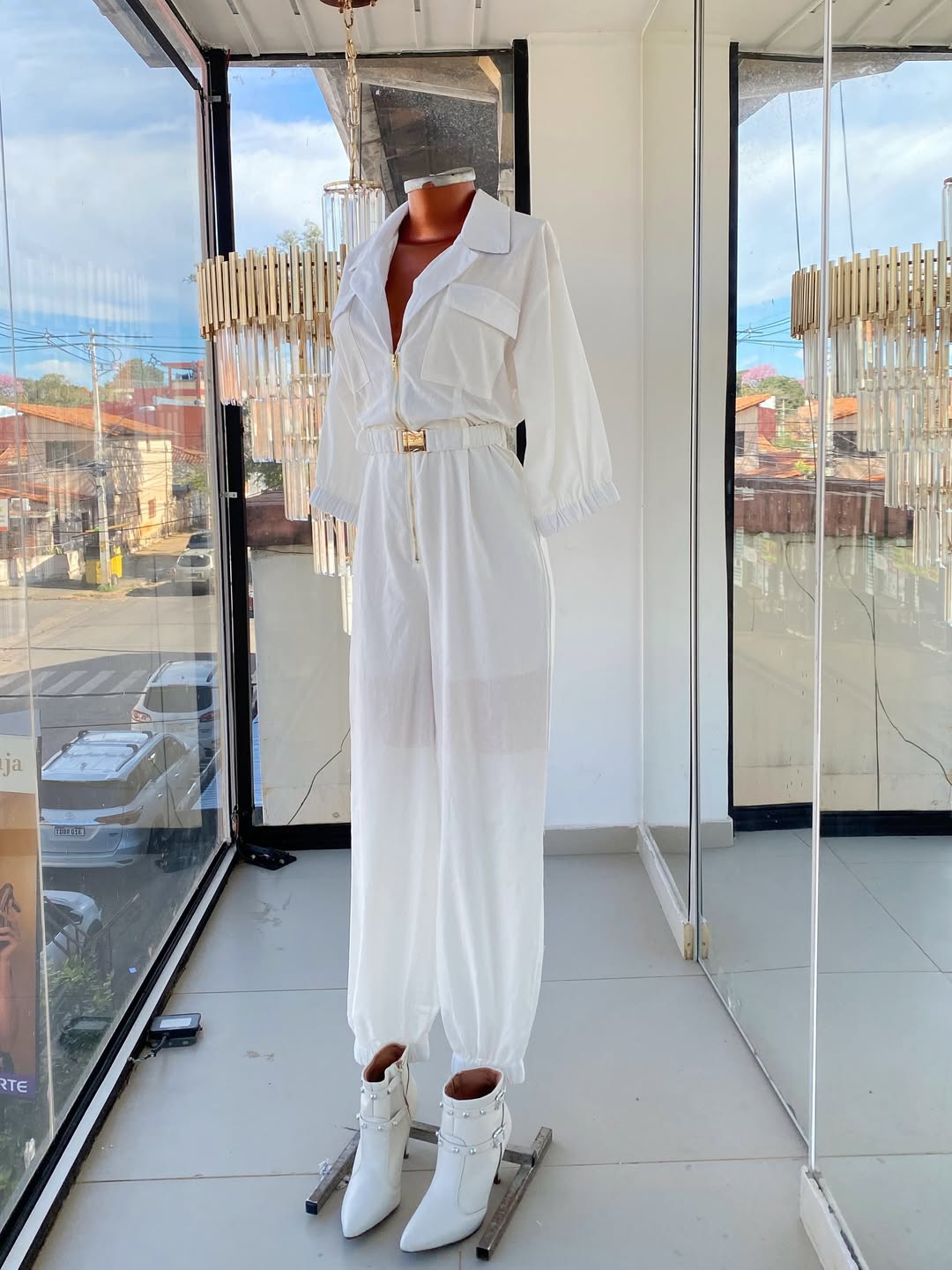 Stylish Casual Lapel Belt Jumpsuit