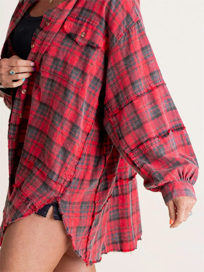 ⏰Hot Sale-Women's Seams Raw Edge Washed Oversized Shirt Jacket with Pockets 🔥New arrivals at special price🔥
