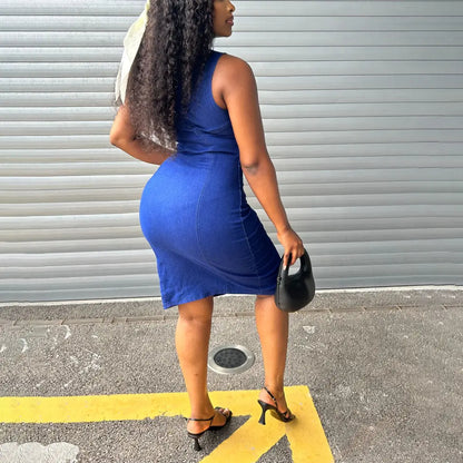 Women's Summer Lightweight Denim Zipper Front Bodycon Dress