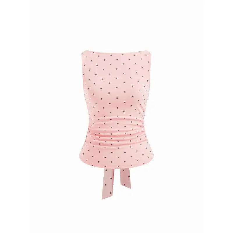 Women's Vintage Polka Dot Open Back Tank Top