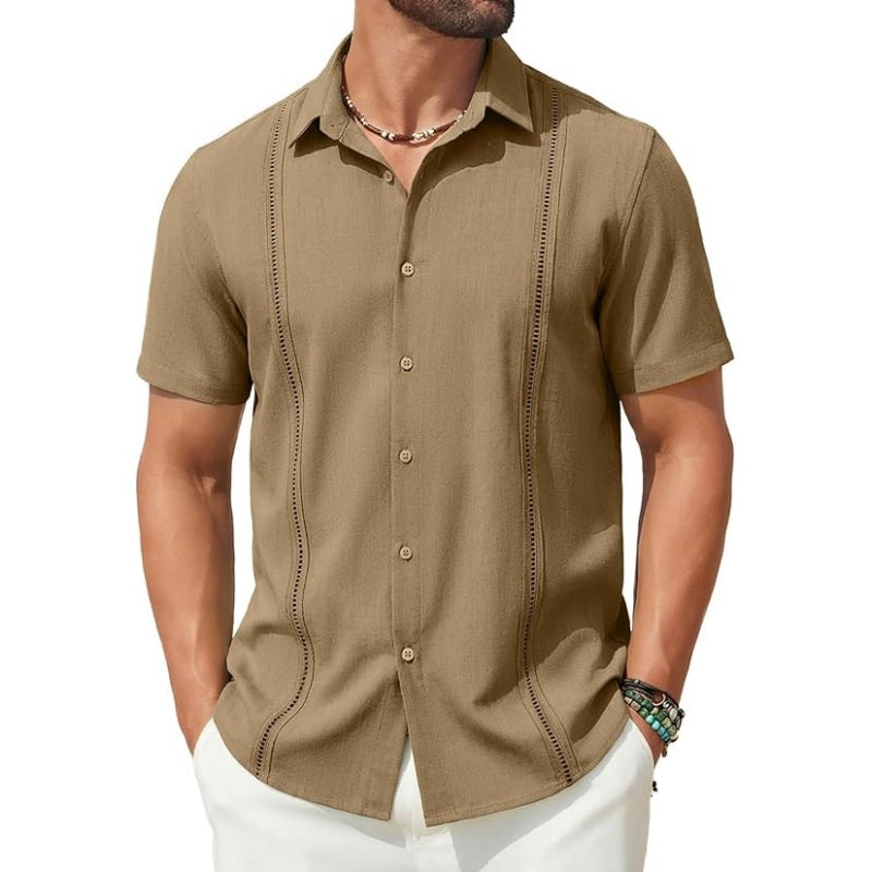 This Week's Special Price💥Men's Cuban Guayabera Shirt Short Sleeve V-Neck