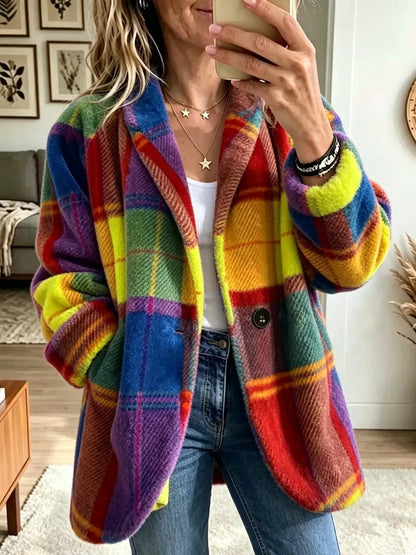 Vibrant Plaid Fuzzy Fleece Jacket