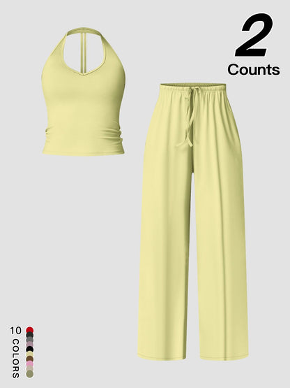 Women's Quick-Dry Sports Tank Top, Casual High-Waisted Bell Bottoms Two Piece Set