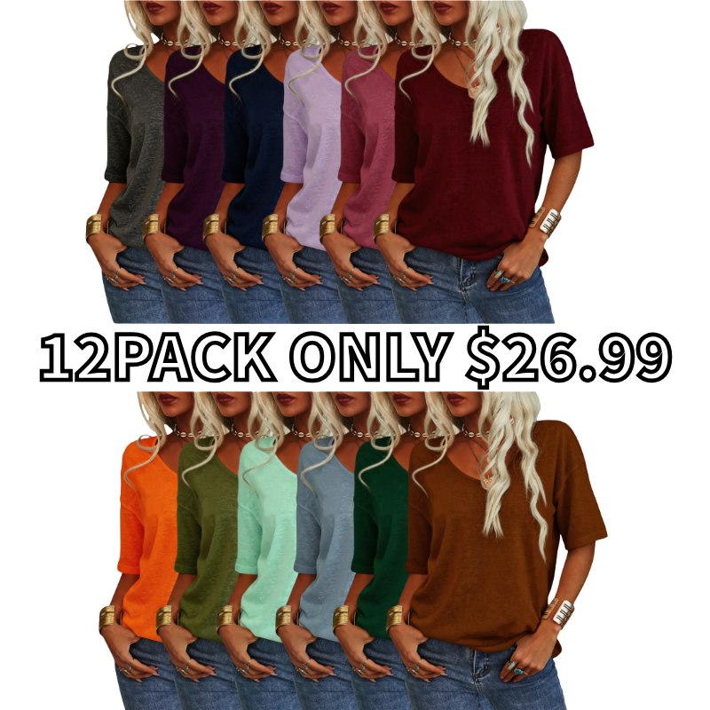 Women's V-Neck Half Sleeve Loose Casual Top