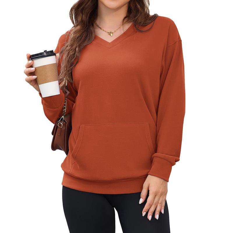 Clearance sale🔥 Your Favorite Is Back!Women's Hoodless V-neck Sweatshirt With Kangaroo Pocket Fleece Longsleeve Oversized Casual Style Shirt