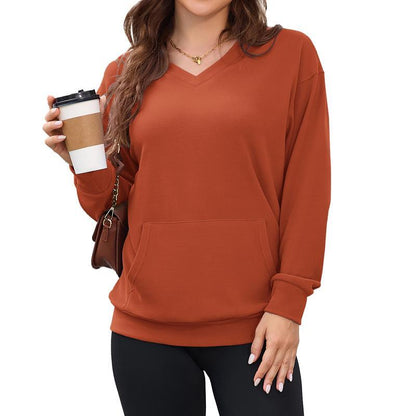 Clearance sale🔥 Your Favorite Is Back!Women's Hoodless V-neck Sweatshirt With Kangaroo Pocket Fleece Longsleeve Oversized Casual Style Shirt