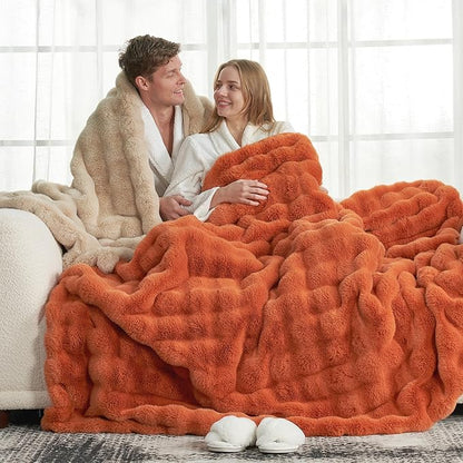 🔥Popular thickened rabbit plush nap blanket, flannel milk velvet cover blanket