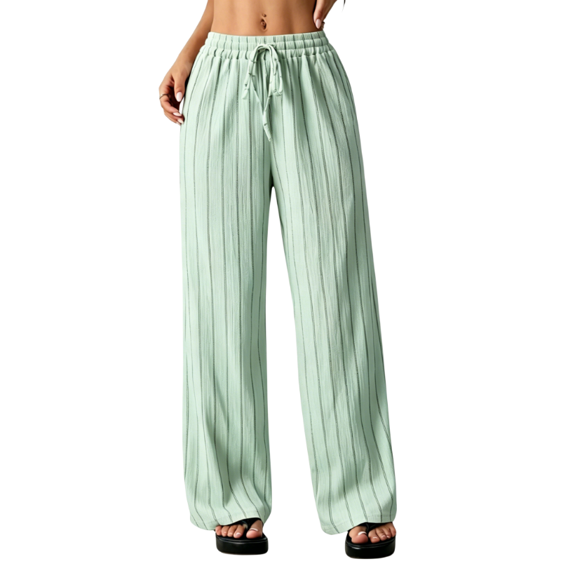 Women's Striped Waist-Tie Loose Pants