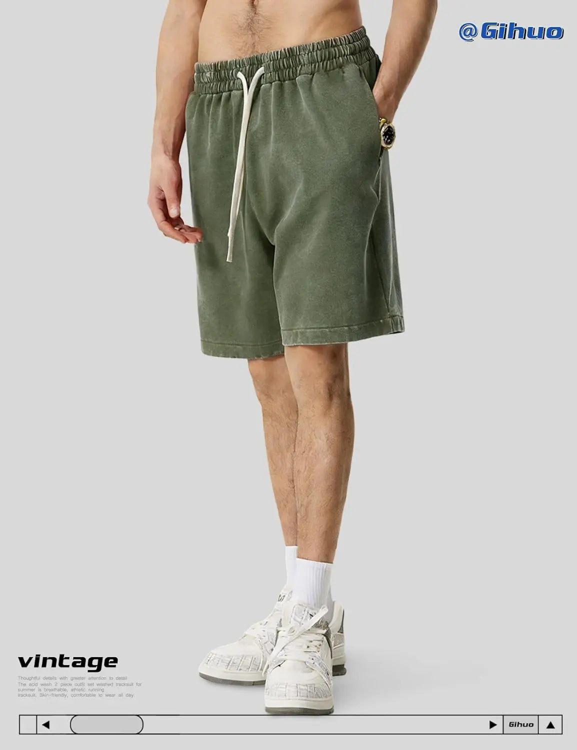 Unisex Cotton Athletic Vintage Acid Wash Elastic Waist Sweat Shorts
