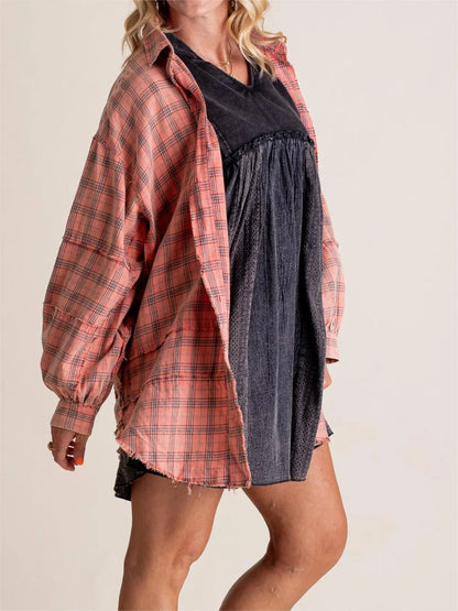 ⏰Hot Sale-Women's Seams Raw Edge Washed Oversized Shirt Jacket with Pockets 🔥New arrivals at special price🔥