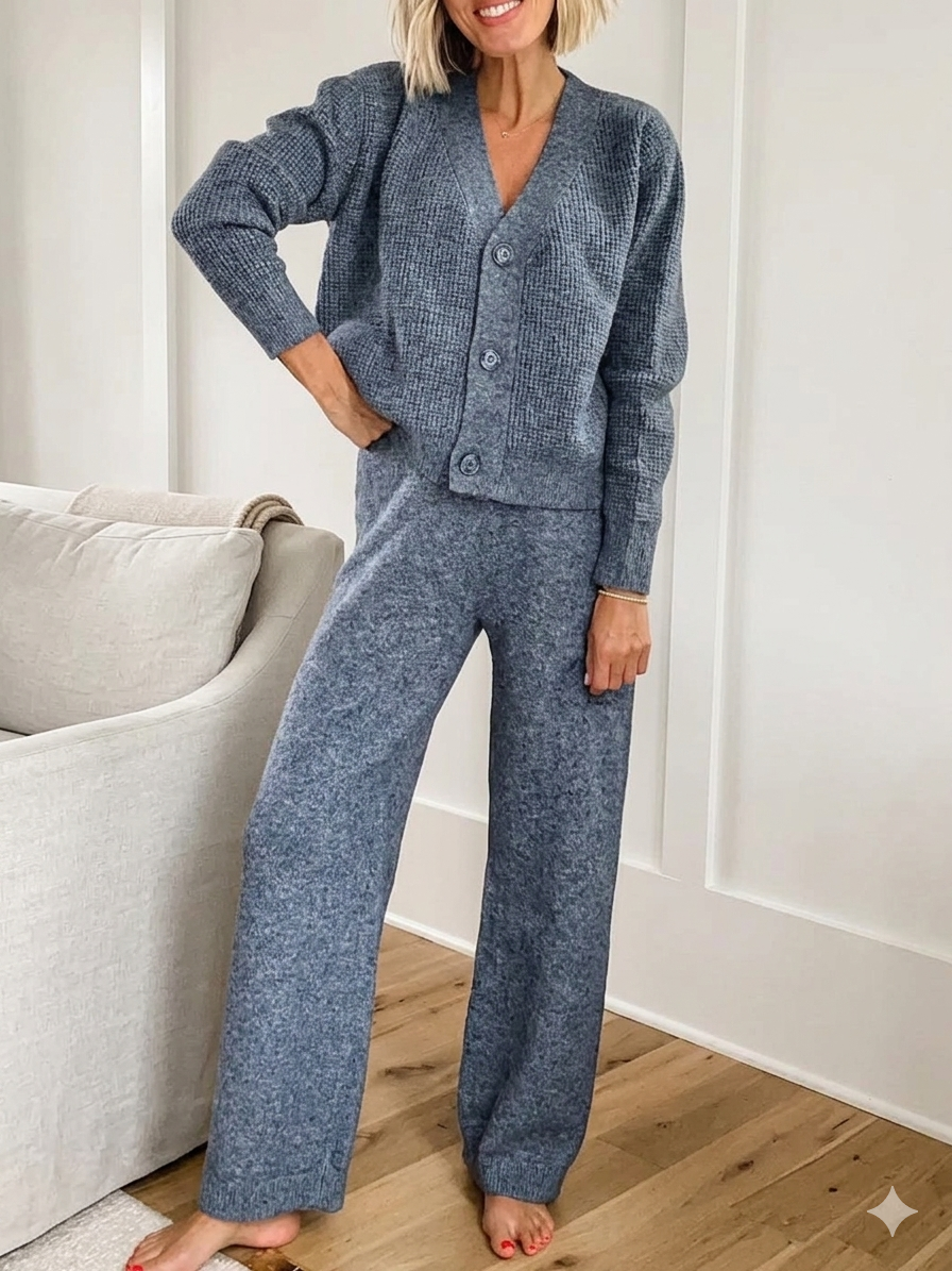 Last Day Flash Sale | 50% OFF Textured Knit Button Cardigan Matching Pants Two-Piece Outfit