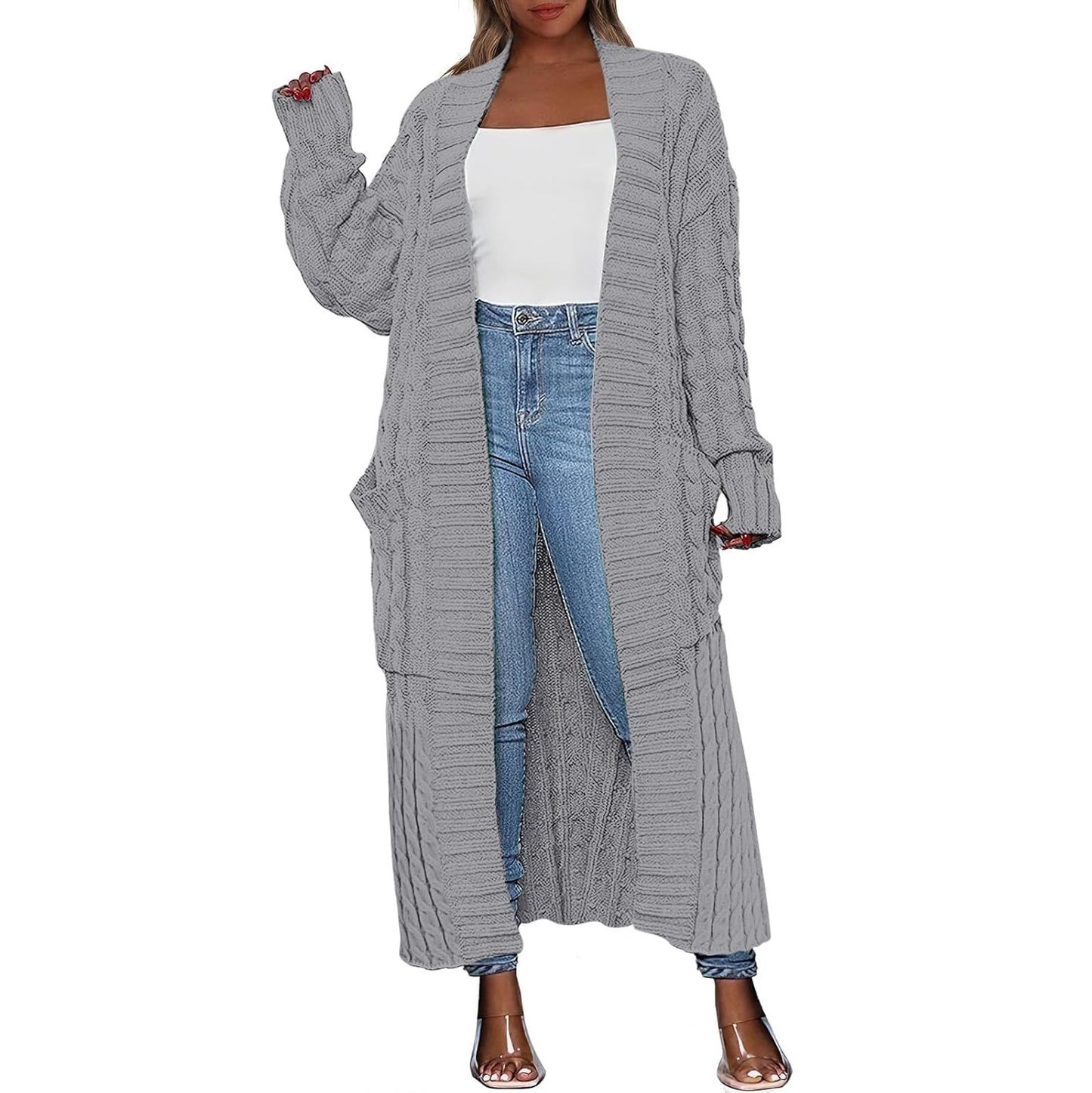 LBF-Women's Long Cardigan 2025 Oversized Coat Long Sleeve Open Cardigan Knitted Extra