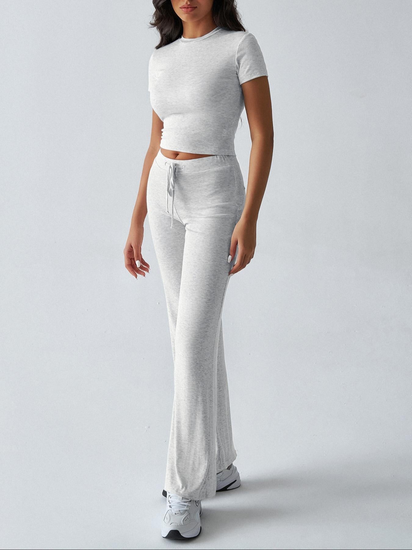 Women's Solid Short Sleeve Two-piece Set