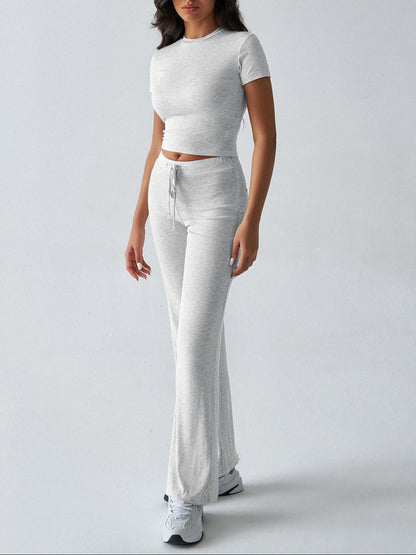 Women's Solid Short Sleeve Two-piece Set