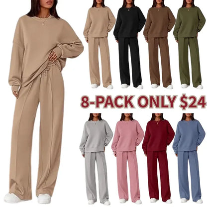 Women Spring & Fall Long Sleeve Wide Leg Pants Sweatsuit