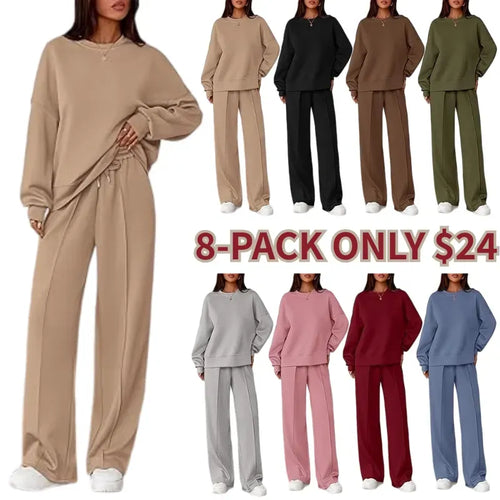 Women Spring & Fall Long Sleeve Wide Leg Pants Sweatsuit