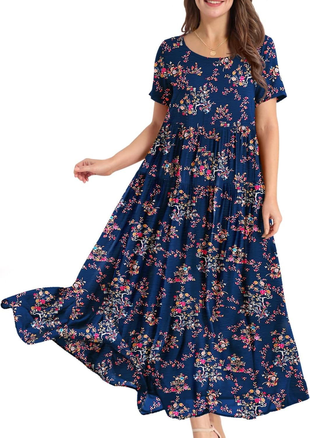 Women Casual Loose Bohemian Floral Dress Maxi Summer Beach Dresses