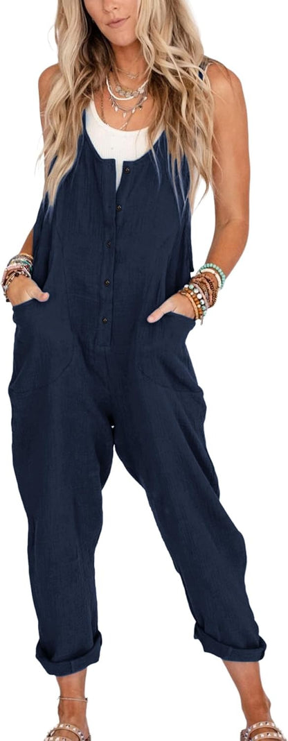 Womens Overalls Cotton Linen Loose Jumpsuits
