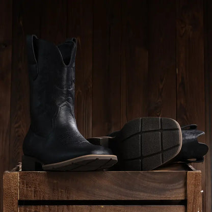Men's Embroidered Western Square Toe Ankle Boots