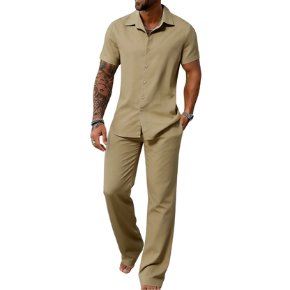 Men's Plain Textured Two-piece Set