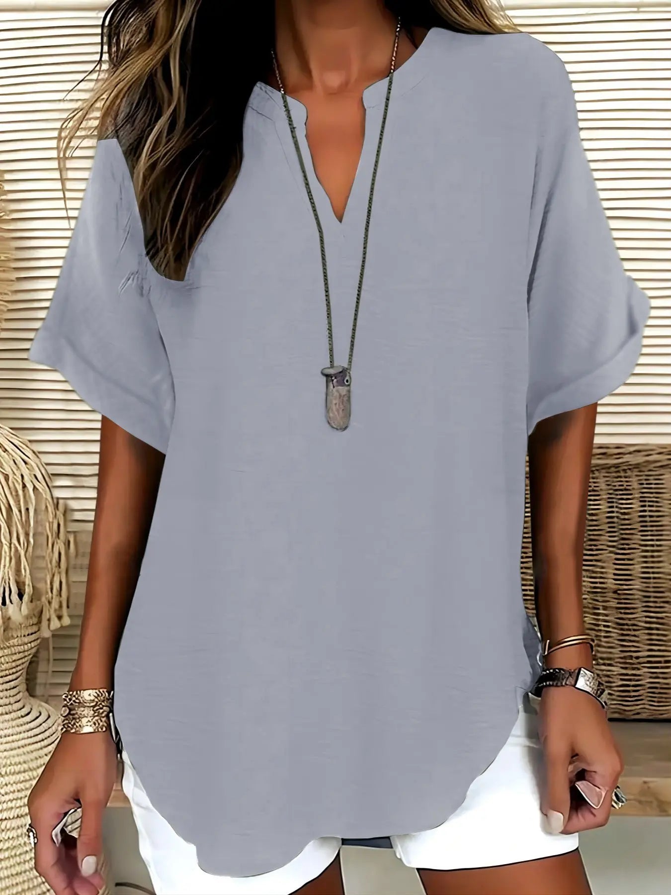 Women's Plain Short Sleeve Blouse