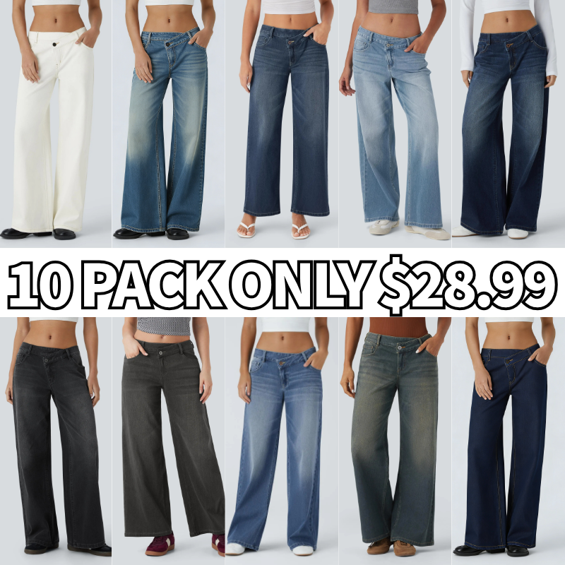 Low Rise Zipper Pockets Baggy Wide Leg Jeans