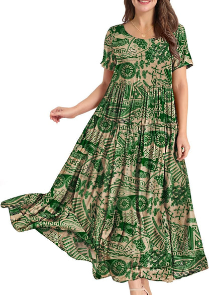 Women Casual Loose Bohemian Floral Dress Maxi Summer Beach Dresses