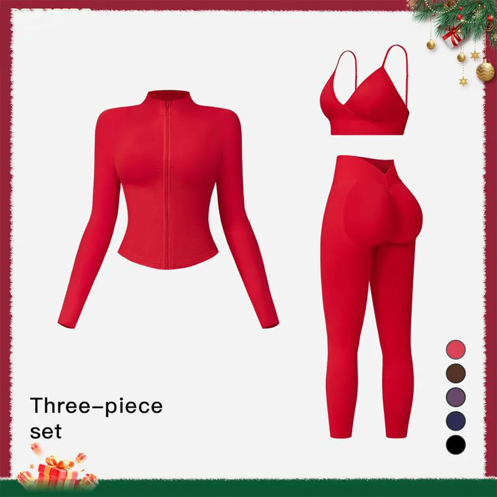 Women's Solid Criss Cross Crop Tank Top & High Waist Leggings & Zip Up Crop Jacket Tracksuit Set