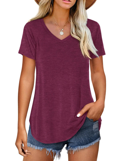 Women's Casual Plain V Neck T-Shirt