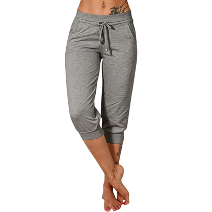 Women's Solid Color Drawstring Capri Yoga Pants