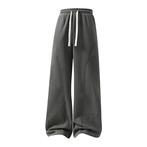 Men's Solid-Color Drawstring Pants with Curved Blade Design