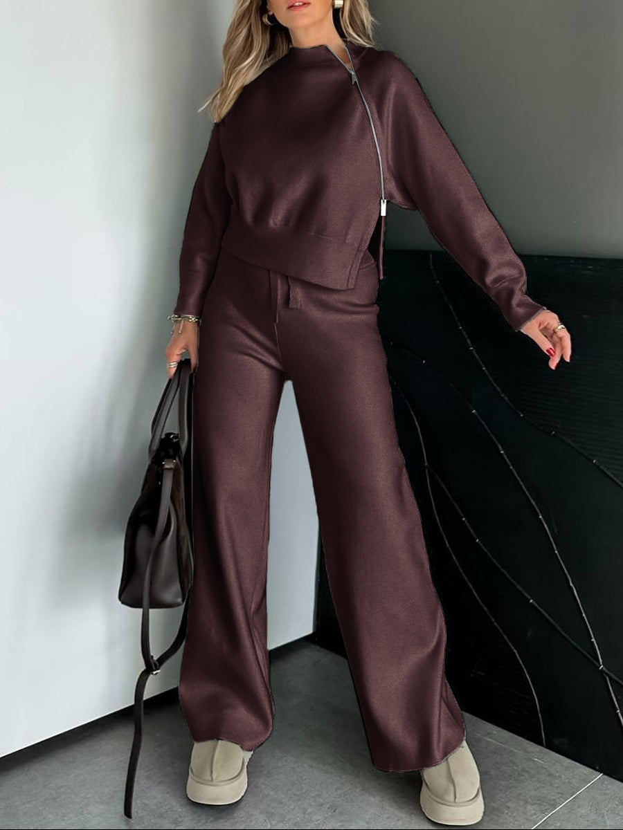 Women'S Sports Knit Side Slit Top & Pants Set