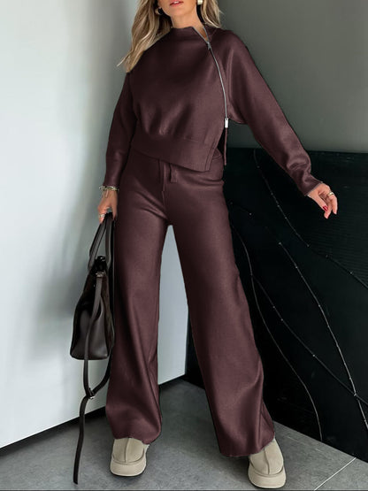 Women'S Sports Knit Side Slit Top & Pants Set