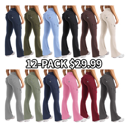 Women's Workout Flare Leggings with Pockets Hidden Scrunch High Waisted Cargo Gym Yoga No Front Seam Leggings Flared Joggers Fitness Outfit Camouflage Sports Pants