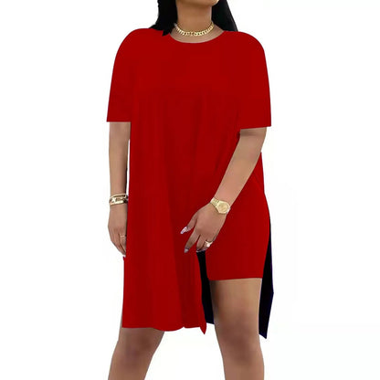 Plus Size Summer Outfit Side Slit Tunic Top & Biker Shorts Set