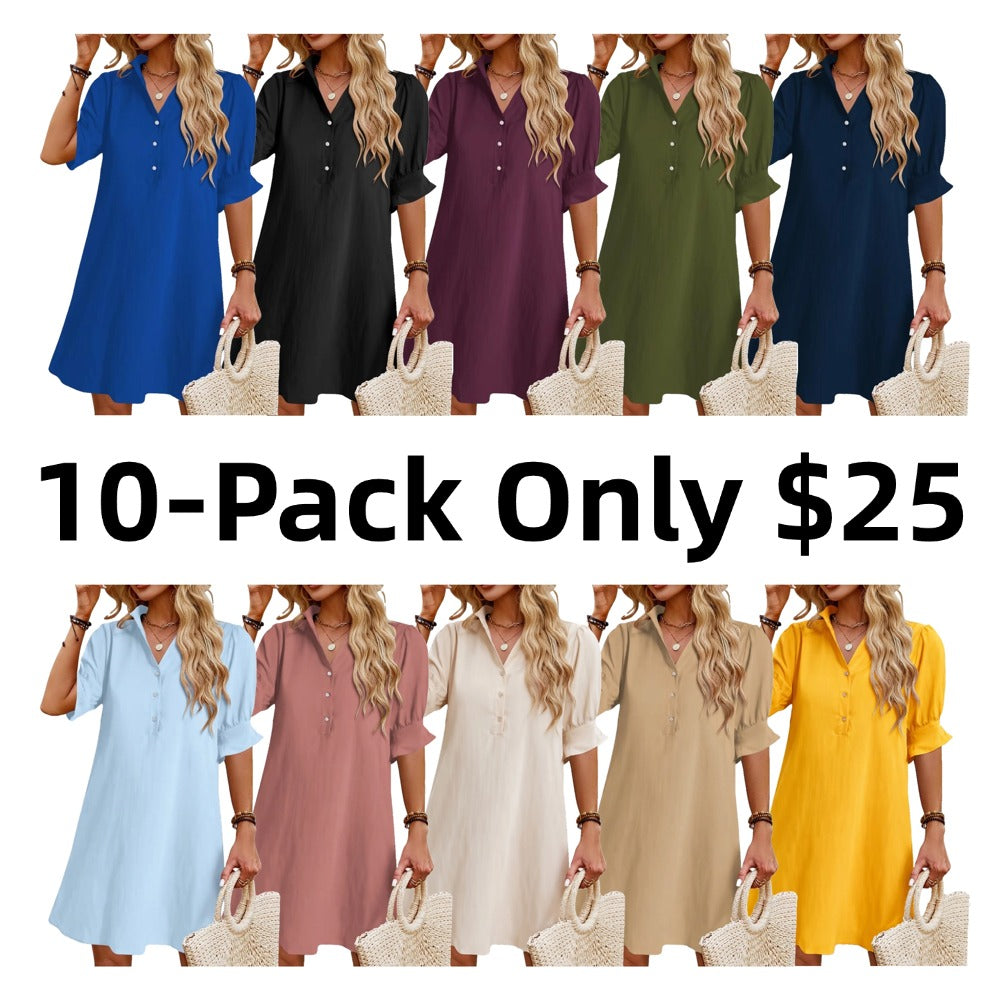 Womens Summer Shirt Mini Dresses with Pockets