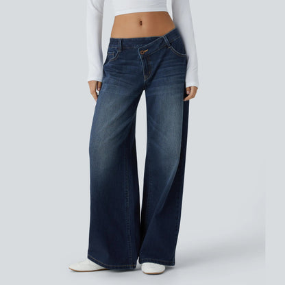 Low Rise Zipper Pockets Baggy Wide Leg Jeans