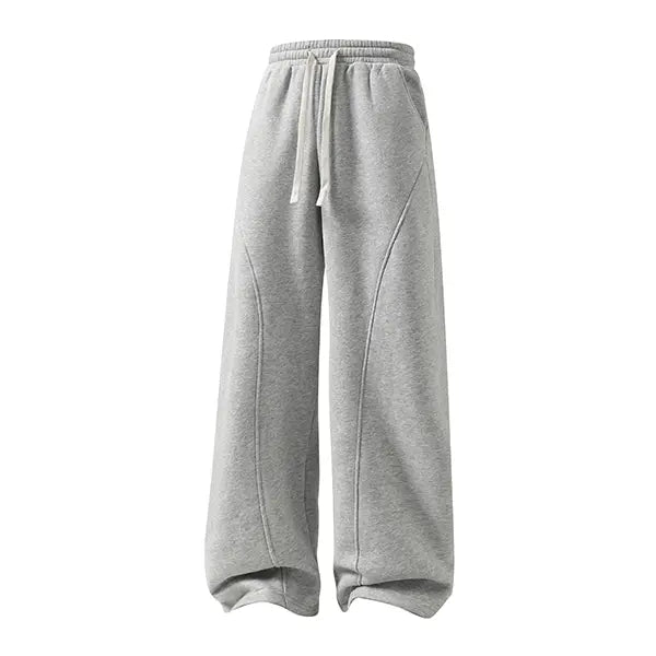 Men's Solid-Color Drawstring Pants with Curved Blade Design