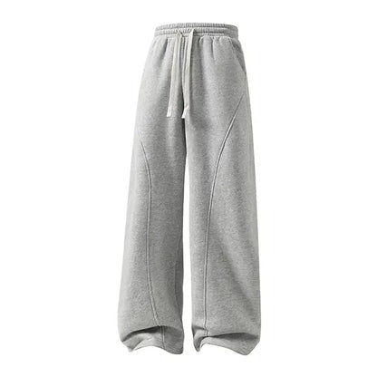 Men's Solid-Color Drawstring Pants with Curved Blade Design