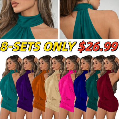 Women's Summer Sexy Halter Sleeveless Backless Bodycon Mini Dress for Party and Club, Boho Backless Dress